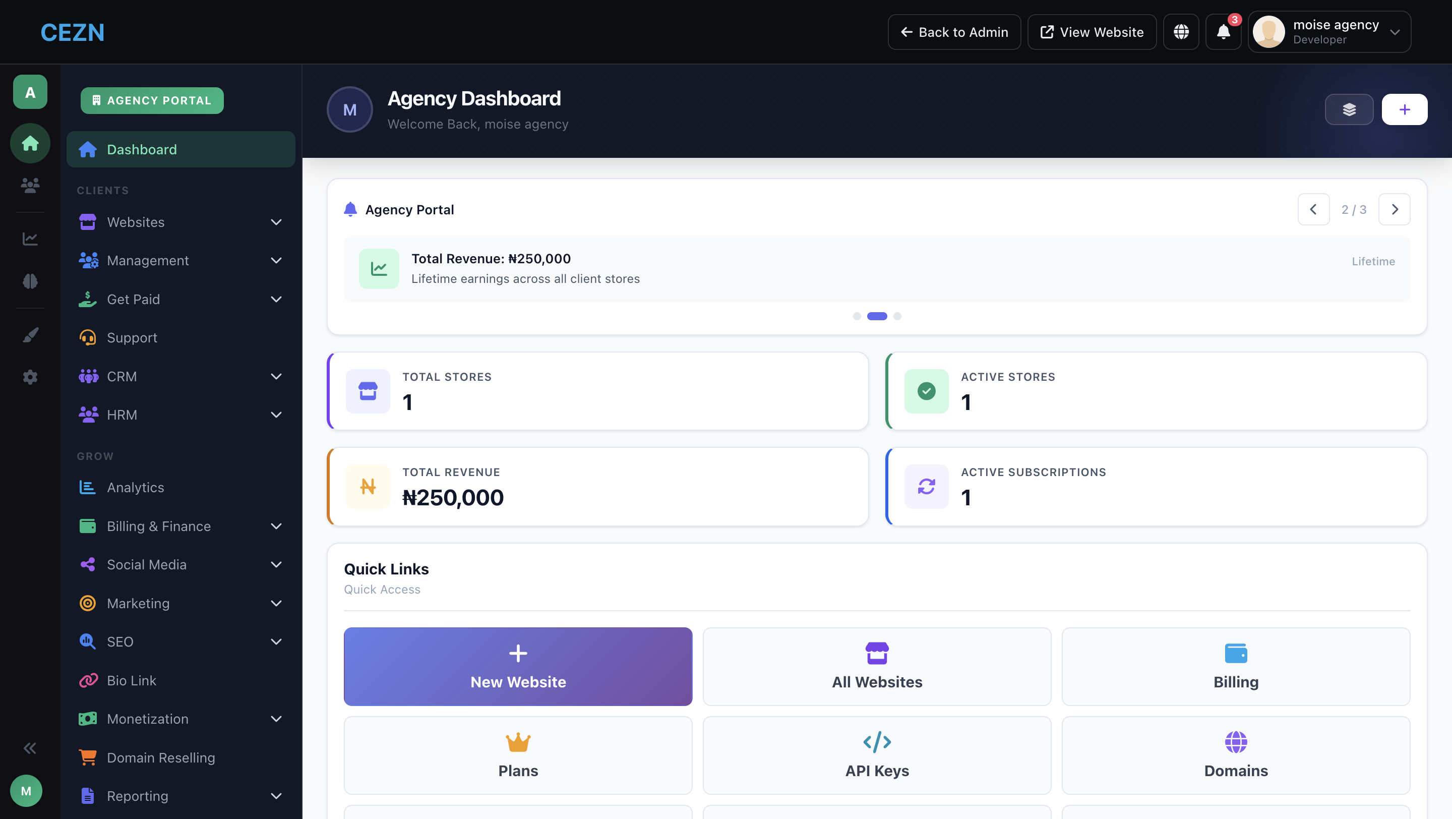 CEZN Agency Dashboard — manage all client websites from one panel